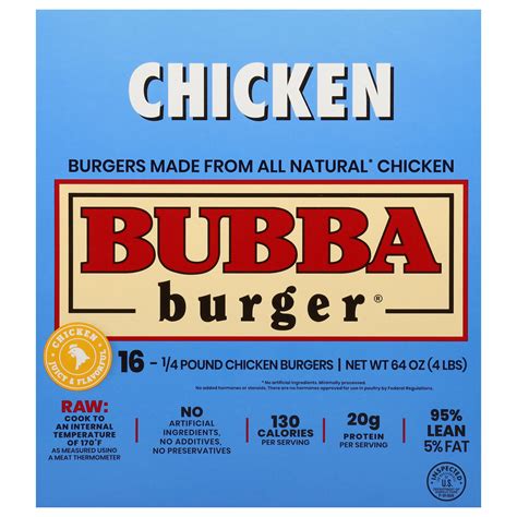 BUBBA CHICKEN BURGER 4LBS/16CT - $4.97 at Costco