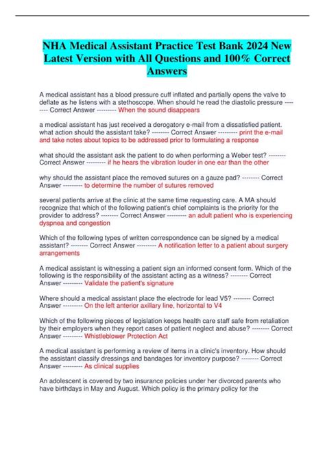 NHA Medical Assistant Practice Test Bank 2024 New Latest Version with ...