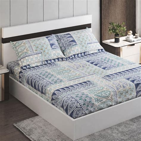 Buy Ezra Alexis 144TC Printed 3Pcs Queen Bedsheet Set from Home Centre ...