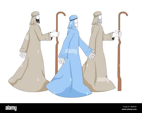 Three shepherds on biblical journey in nativity story 2D cartoon bible ...