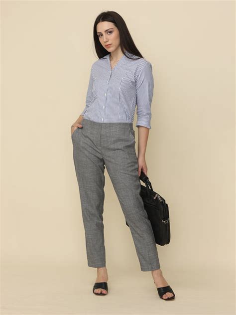 Women's Grey Elasticated Solid Formal Trouser – Wearhouse