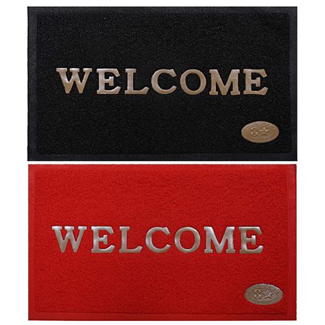 Kuber Industries PVC Anti Skid 2 Pieces Welcome Door Mat (Black & Red ...