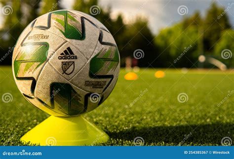Closeup Shot of an Adidas Nativo MLS Soccer Ball on a Field at Wilson ...