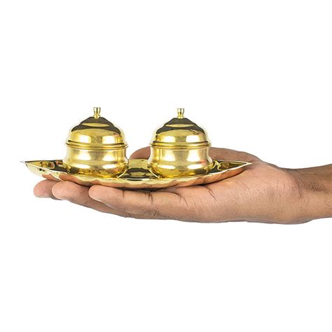 Brass Thali Kumkum Plate for Pooja/Worship 2 Bowl-Small Leaf – Pooja ...