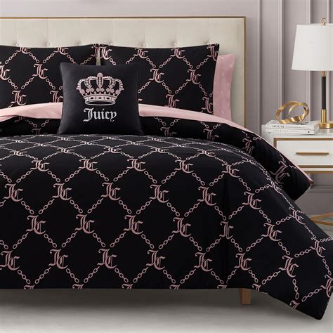 Juicy Couture Black Link Logo Printed Comforter Set, Queen – Complete 8 ...