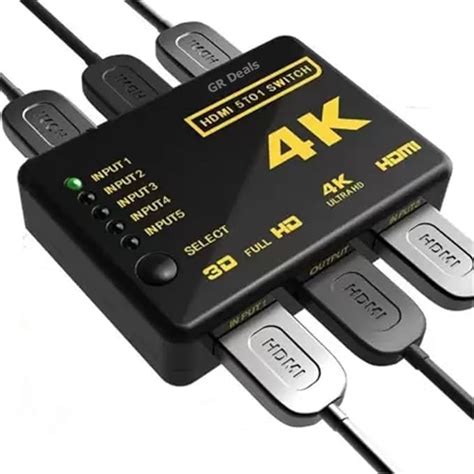GR Deals HDMI 5 Port Switch, 4k HDMI Switch 5 in 1 Out HDMI Switcher ...