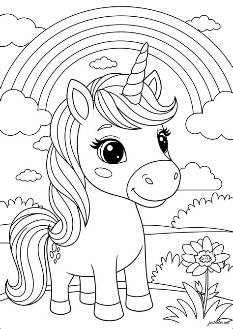 Unicorn under a rainbow - Unicorn Coloring Pages