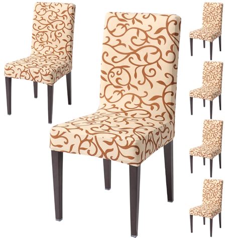 HOKIPO Polyester Blend Dining Chair Cover Set of 6 Seater Stretchable ...