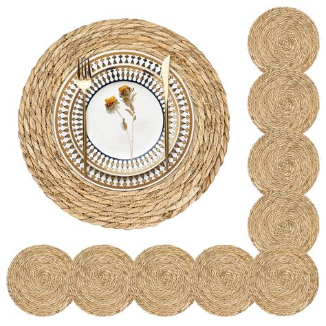 Round Woven Placemats Set of 10, Boho Rattan Round Braided Place Mats ...