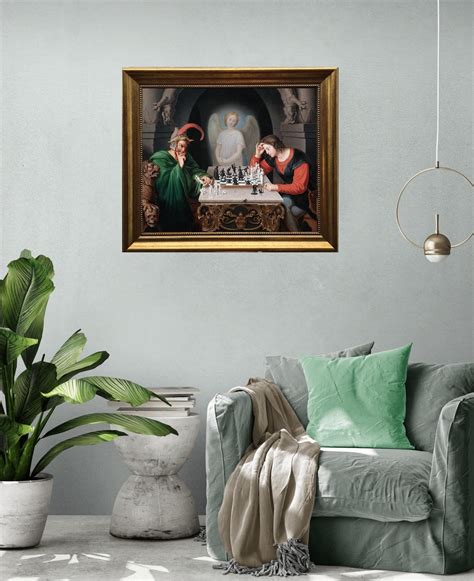 Checkmate Painting by Moritz Retzsch (1831), Canvas Print With Brush Strokes, Vintage Golden ...