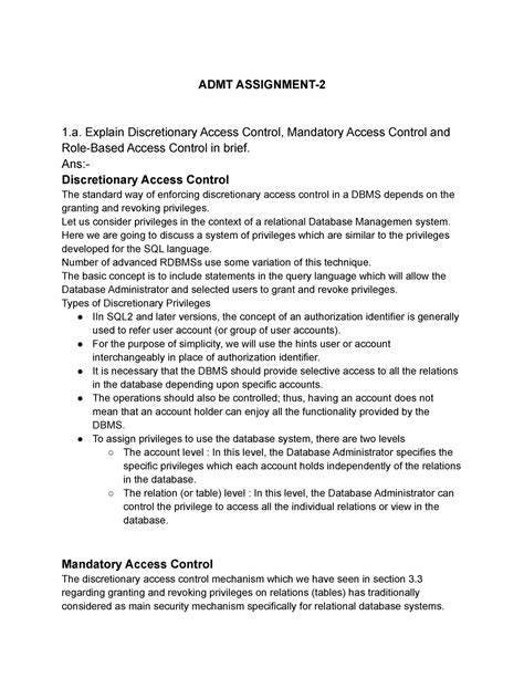 ADMT Assign 2 - ADMT ASSIGNMENT- 1. Explain Discretionary Access ...