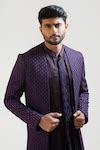 Buy Purple Achkan Bam Silk Kurta Linen Satin Pant Embroidered Sherwani ...
