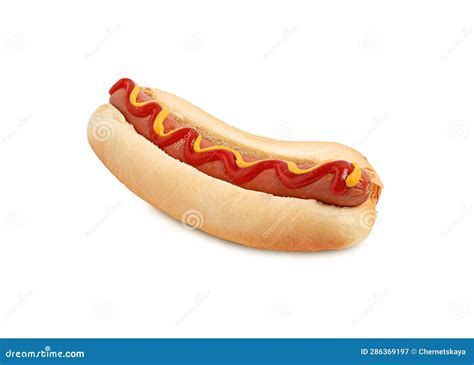 Yummy Hot Dog with Ketchup and Mustard Isolated on White Stock Image - Image of pork, hotdog ...