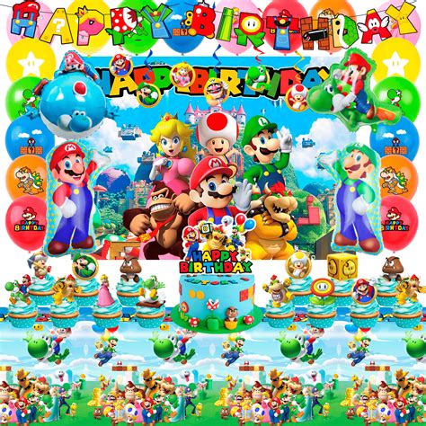 Super Mario Birthday Decorations, 68pcs Mario Birthday Decorations Set ...