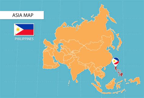 Philippines map in Asia, icons showing Philippines location and flags ...