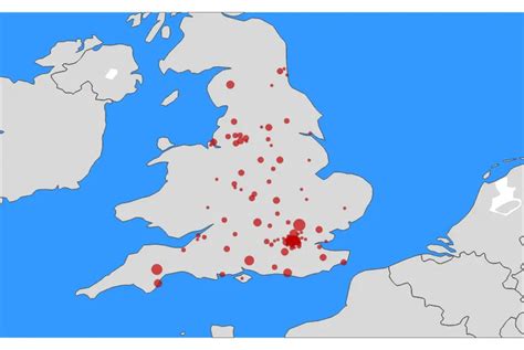 Confirmed Cases of Coronavirus in England with Scattergeo - Data Crayon