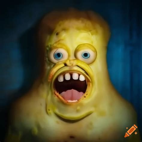 Hyper realistic close up of spongebob with open pores on Craiyon