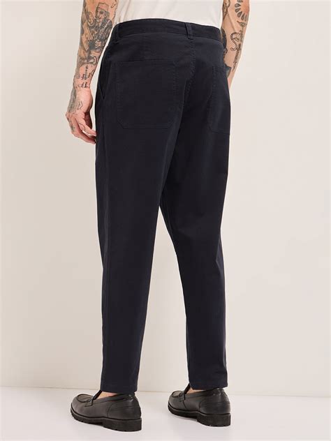 Shop Dark Blue Solid Cropped Carrot Fit Casual Chino Trouser Online ...