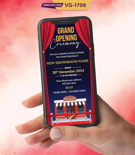 Showroom Grand Opening Invitation Card | Bold Curtain Theme Restaurant ...