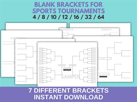 Printable Tournament Bracket: Sports & Games, 4-64 Teams (PDF) - Etsy