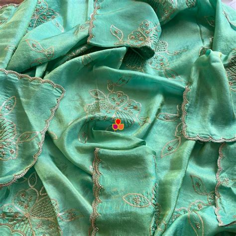 Sea Green Dual Tone Floral Zari Embroidered Tissue Dupatta – anokherang