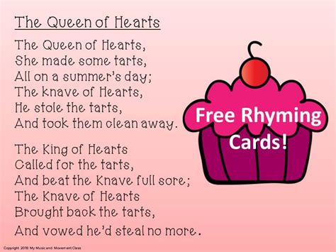 Nursery Rhyme Rhyming Cards, The Queen of Hearts, Valentine's Day ...