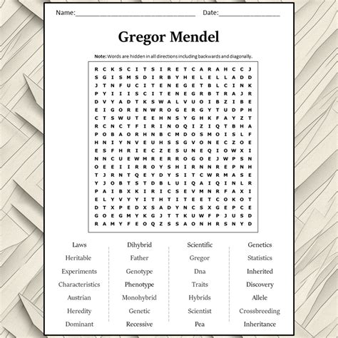 Gregor Mendel Word Search Puzzle Worksheet Activity PDF – PrintableBazaar