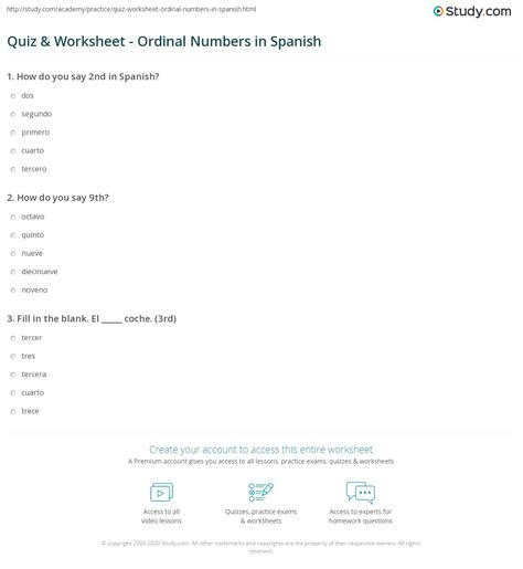 Ordinal Numbers In Spanish Worksheet