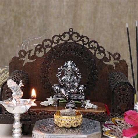 Buy Traditional Silver Ganesh Idol for Home Puja Spaces From Aahi by ...