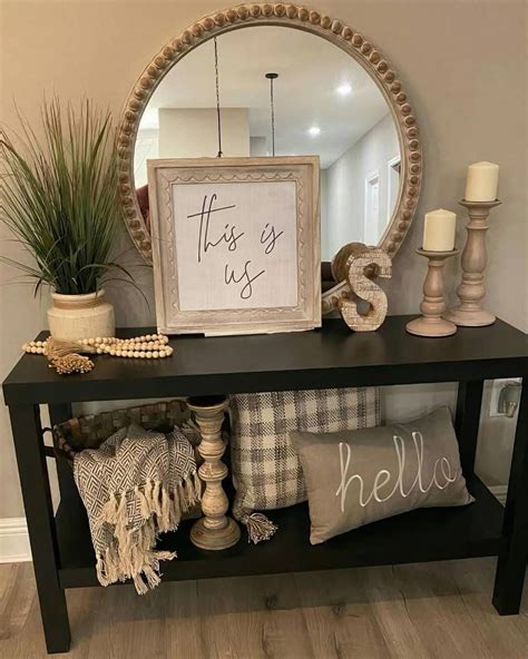 Entry way table | Console table with mirror decor, Console table decor ...