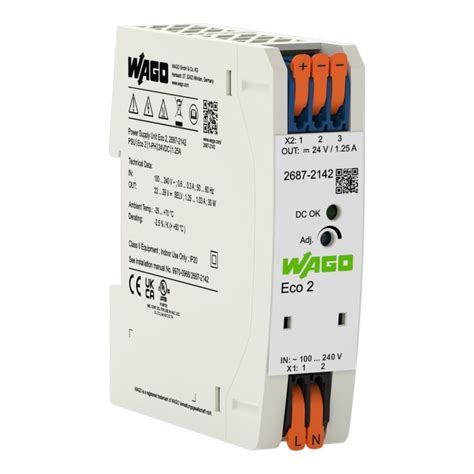 2687-2142 WAGO | WAGO DIN Rail Power Supply, 90 → 264V, 24V dc, 1.25A ...