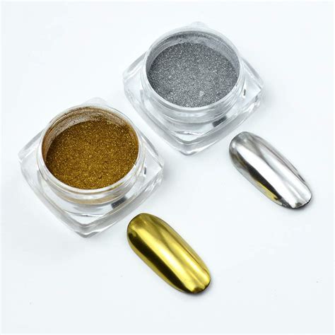 Metallic Chrome Powder, 2 Jars Nail Art Mirror Glitter Effect Pigment ...