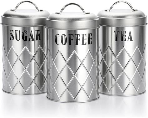 IGNPION Tea Coffee Sugar Canisters Set,Metal Airtight Kitchen Storage ...