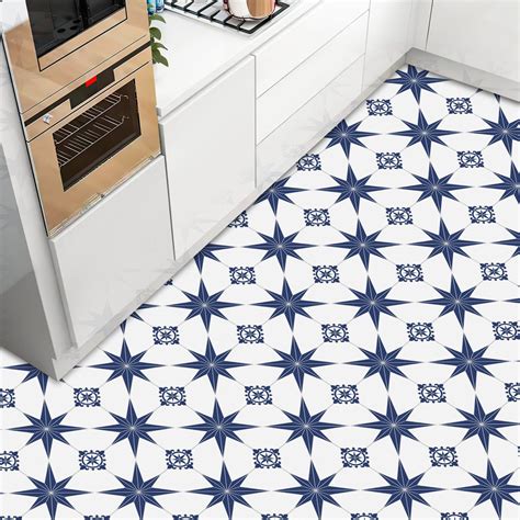 Blue Star Peel and Stick Vinyl Floor Tile Sticker – Commomy