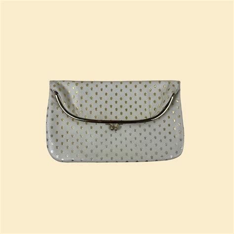 Vintage 60s/70s White Leather Fold-over Clutch Bag, Italian 1960s Fleur ...