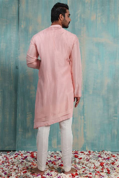 Buy Smriti by Anju Agarwal Men Shell Pink Silk Kurta Set at Pernia ...