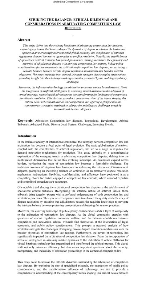 Emerging Trends in Arbitrating Competition Law Disputes - STRIKING THE ...