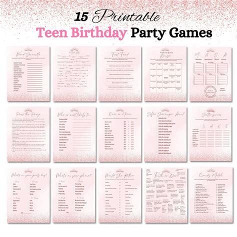 Printable Teen Birthday Game Bundle, Party Activities, Rose Gold ...