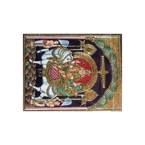22ct Gold Shiva Parvathi Rishaba vahana Tanjore Painting