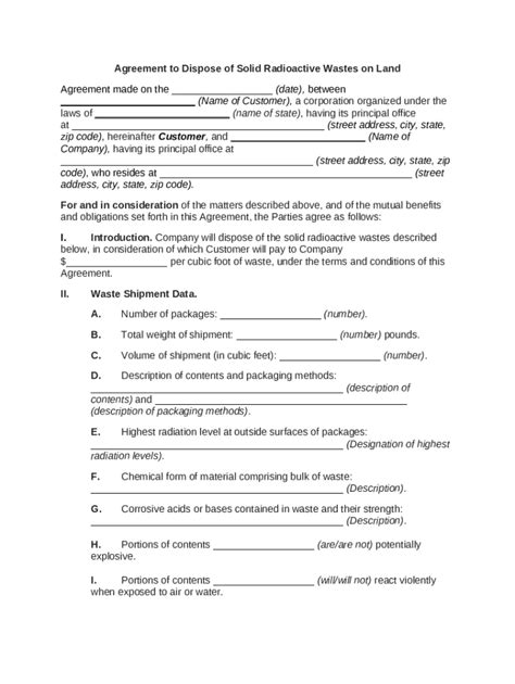 Agreement to Dispose of Solid Radioactive Wastes on Land Doc Template ...
