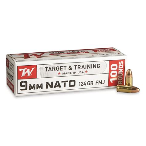 Winchester White Box, NATO 9mm Luger, FMJ, 124 Grain, 100 Rounds ...
