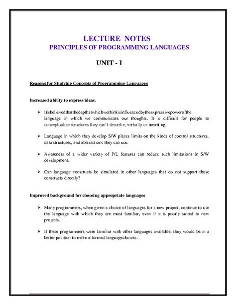 PPL Lecture Notes ME I SEM - LECTURE NOTES PRINCIPLES OF PROGRAMMING ...