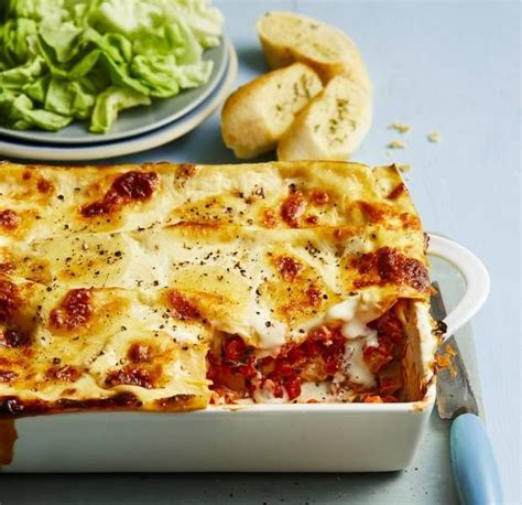 Vegetable lasagne with garlic bread   Recipe   Healthy  