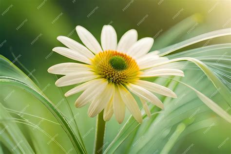 Premium AI Image | a yellow and white daisy with the sun shining ...