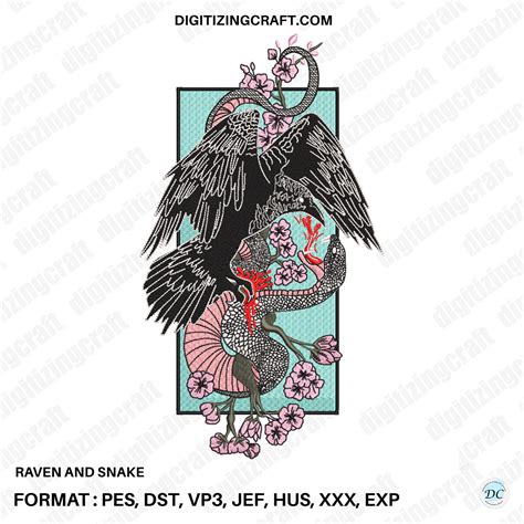 Raven and Snake Battle Embroidery Design – Gothic Animal Pattern with ...