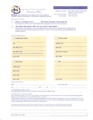 Fillable Online NEW ACCOUNT ENROLLMENT FORM - The Walt Disney Company ...