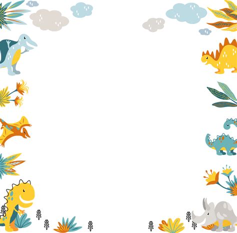 Whimsical Dinosaur Border Illustration on Transparent Background - Free ...