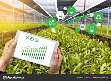 Agriculture technology concept man Agronomist Using a Tablet Int ...