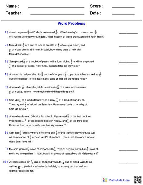 Addition Simple Word Problems On Fractions Worksheet 的图像结果