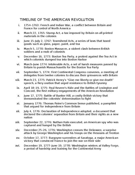 Timeline - TIMELINE OF THE AMERICAN REVOLUTION i. 1754–1763: French and ...
